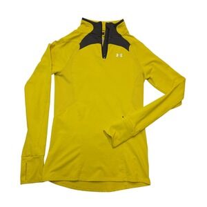 Under Armour Coldgear Womens‎ Pullover Top Shirt Yellow Black Athletic Running